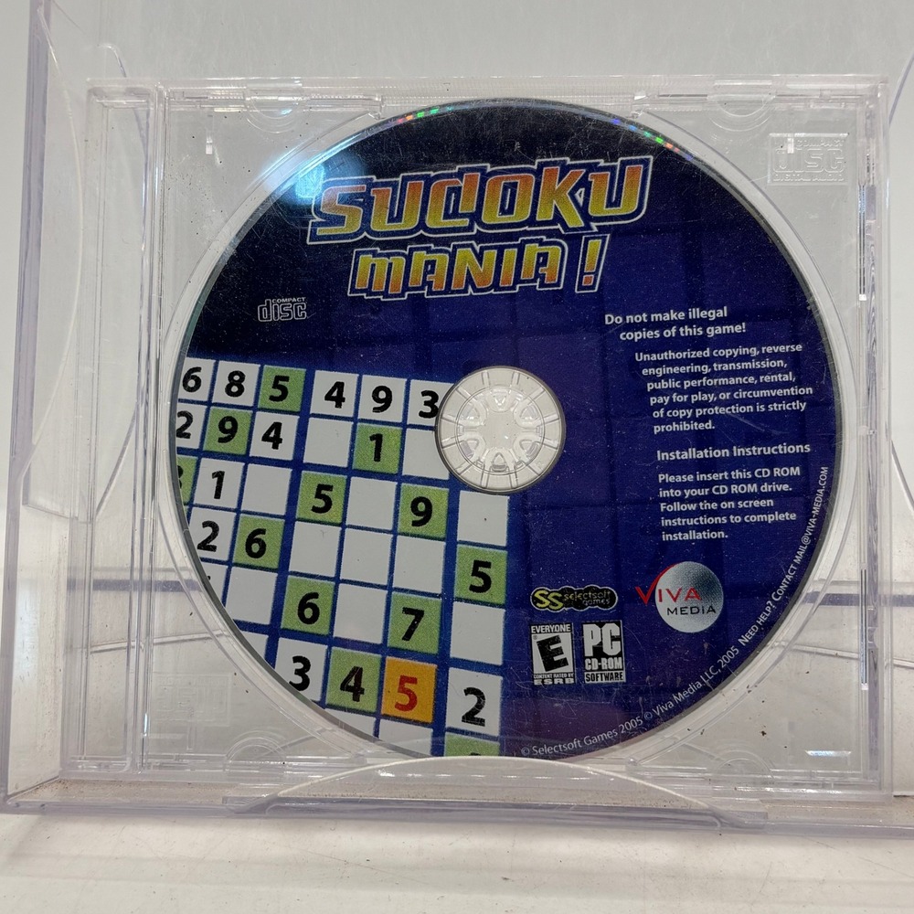 Sudoku Mania PC Game CD-ROM 2005 Viva Media Selectsoft Games Logic Puzzle
